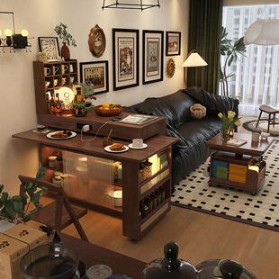 形影家俱岛台餐桌一体可旋转小户型伸缩吧台中古风餐柜沙发边柜