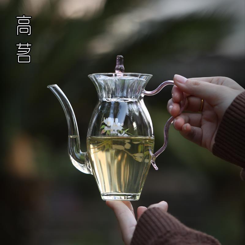 2024新款玻璃泡茶壶单壶女士绿茶花茶泡茶专用茶具仿宋手执水仙壶