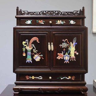 红木茶边柜大红酸枝嵌百宝茶水柜送礼茶室摆件复刻收纳字画箱收藏
