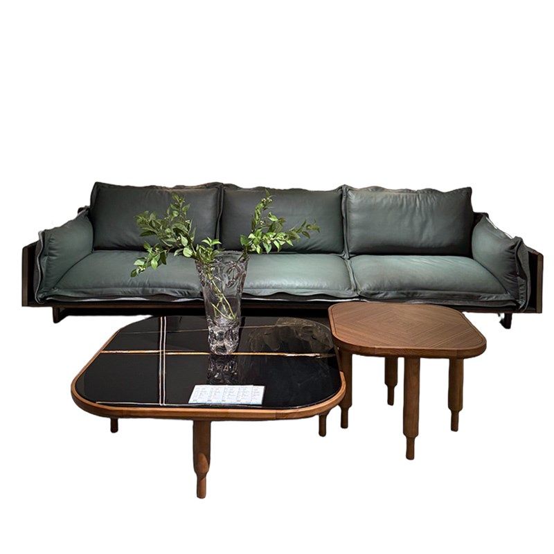 沙发客厅2025新款真皮茶几组合宋氏美学抱枕直排高端黑胡桃木现代