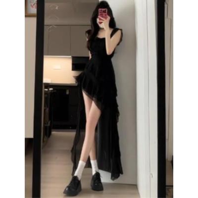 纯欲风辣妹穿搭法式气质拖尾吊带连衣裙设计感小众海边度假风长裙