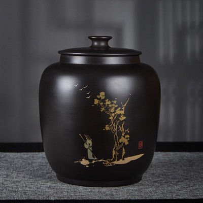 原食生活 建水紫陶密封罐陶瓷醒茶罐子彩填400g大容量普洱茶罐