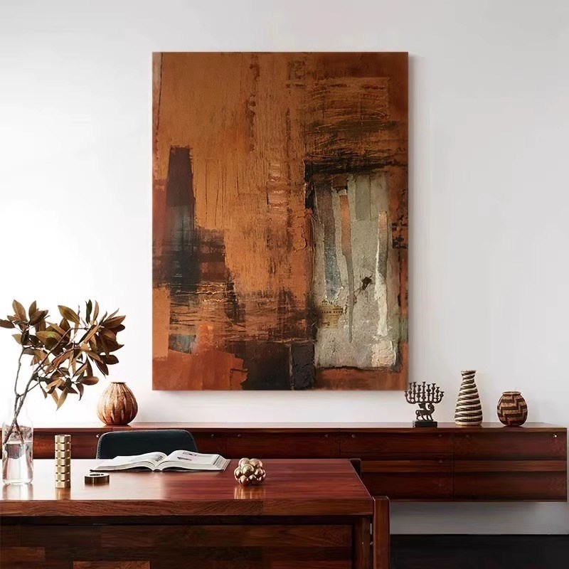 手绘油画抽象侘寂风客厅沙发壁画立体肌理餐厅装饰画现代书房挂画图片
