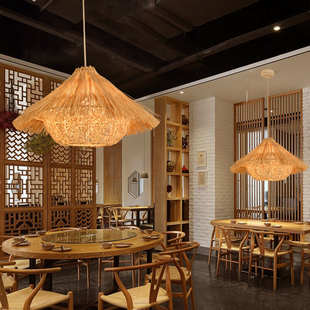 藤艺藤编吊灯手工编织鸟巢灯创意书房茶楼民宿火锅店田园风餐厅灯