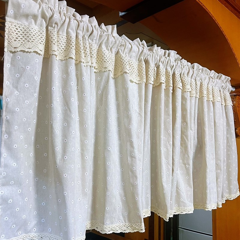 田园碎花棉麻窗帘半遮光装饰短帘半帘穿杆魔术贴柜门遮挡帘半截帘