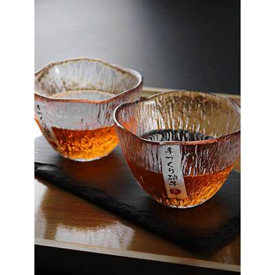 微醺竖纹初雪杯手工玻璃杯加厚清酒杯果酒杯气泡酒杯少女青梅酒杯