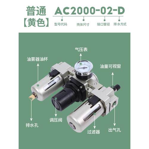 气源处理器油水分离器气动三联件AC2000/3000/4000调压给油过滤器