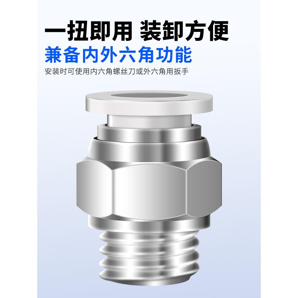 气动快插快速接头螺纹直通PC4/6/8/10/12-M6/M8/M10/M12/16公制牙