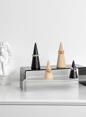 黑色木质圆锥戒指托创意首饰架展示架首饰收纳饰品摄影拍照道具