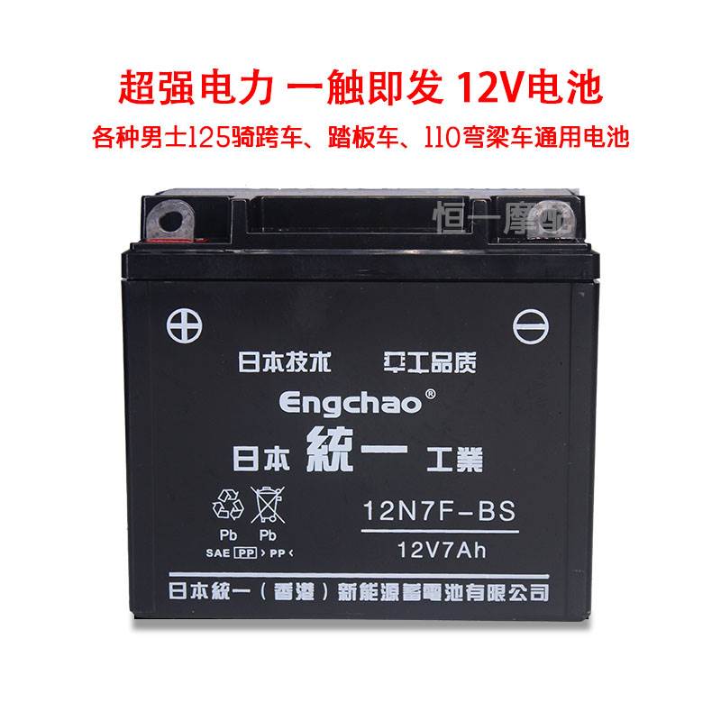统一机车电瓶12v7A5A女士踏板弯梁125男士骑跨车通用免维护电池