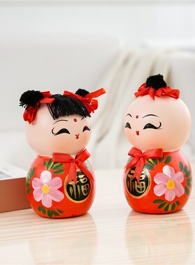 创意手工陶瓷幸福美满彩绘情侣娃娃摆件结婚礼物福娃摆件家居摆件