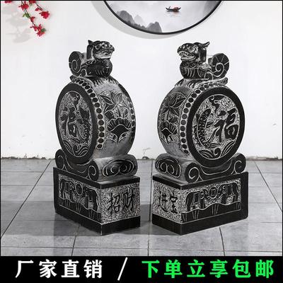 石雕门墩抱鼓石一对家用庭院青石仿古大象石鼓门墩小象麒麟摆件