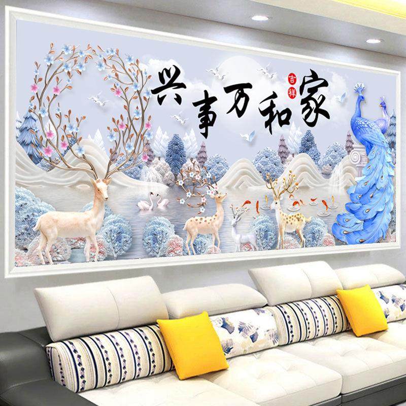 2022新款钻石画满钻客厅孔雀鹿十字绣家和万事兴自己手工5D砖石绣