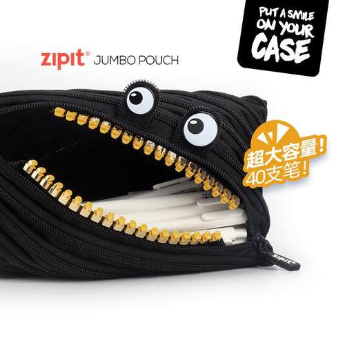 zipit大号超大容量怪兽笔袋ins文具袋男女学生可爱拉炼 炼 黑色绘