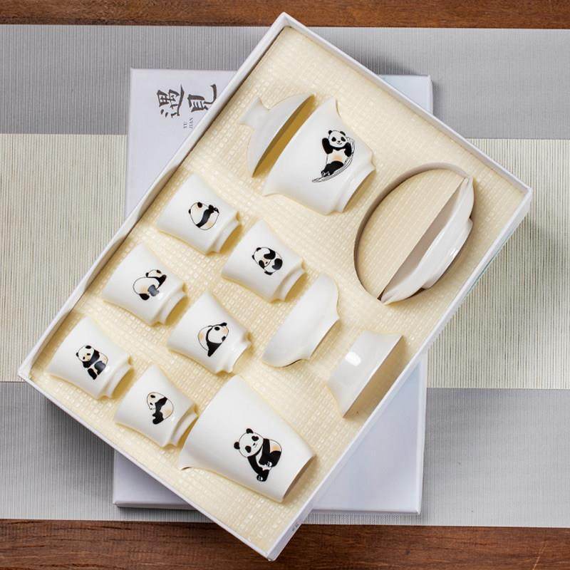 羊脂玉白瓷功夫茶具套装简约家用熊猫陶瓷泡茶壶盖碗茶杯轻奢送礼,餐饮具,功夫茶具,淘宝优惠券,粉丝福利购,淘宝优惠卷