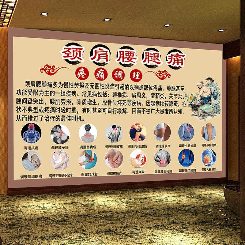 肩颈腰腿痛图简介壁纸中医馆诊所医院骨伤科装饰壁画疼痛调理墙纸,家装主材,定制壁画,淘宝优惠券,粉丝福利购,淘宝优惠卷