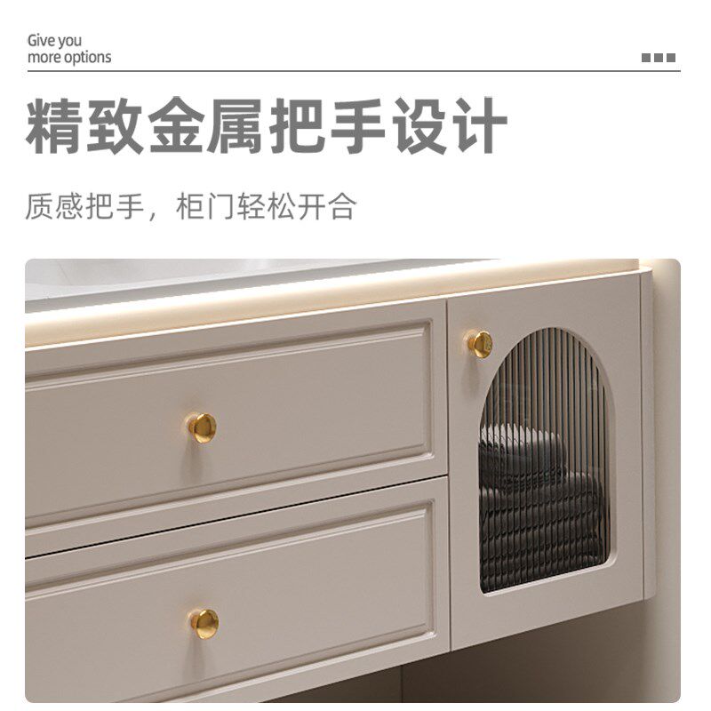轻奢风岩板热弯一体盆浴室柜组合卫生间洗漱台洗手洗脸盆柜组合镜