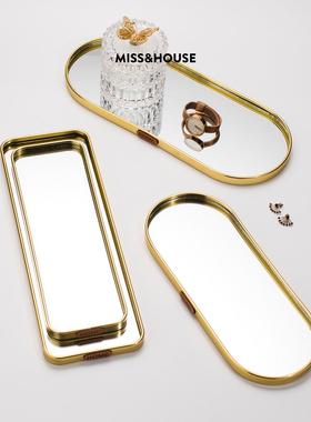 小西家北欧风轻奢金色镜面托盘家居首饰盘收纳盘置物盘装饰摆件