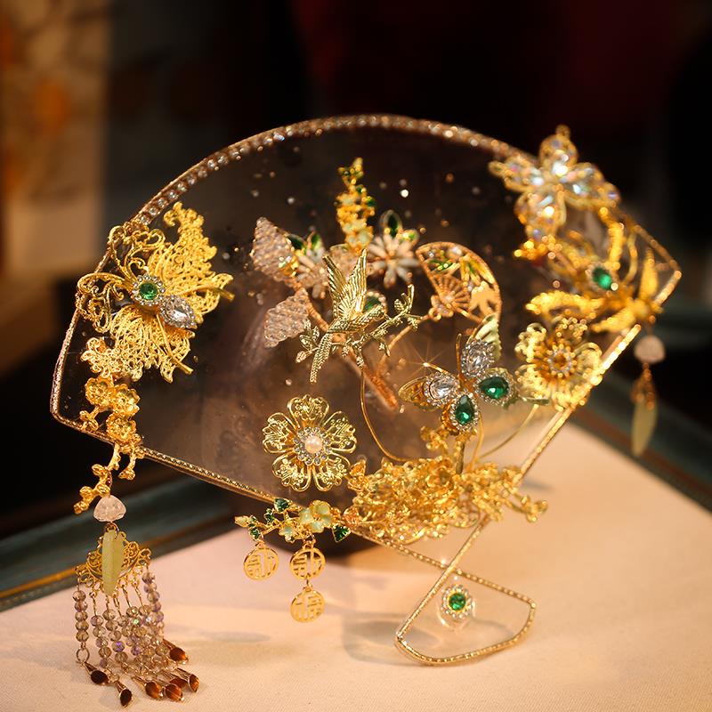 中式手捧花新娘秀禾造型古风手工流苏扇子结婚拍照敬酒服喜扇配饰