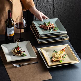 高级感义大利面 面盘摆盘陶瓷甜品盘餐具西餐盘子四方平盘浅盘牛