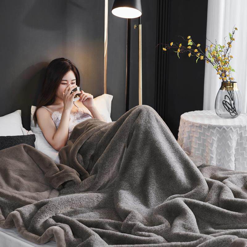高档轻奢毛毯婚庆加绒加厚双层双人盖毯结婚拉舍尔盖毯子纯色送礼