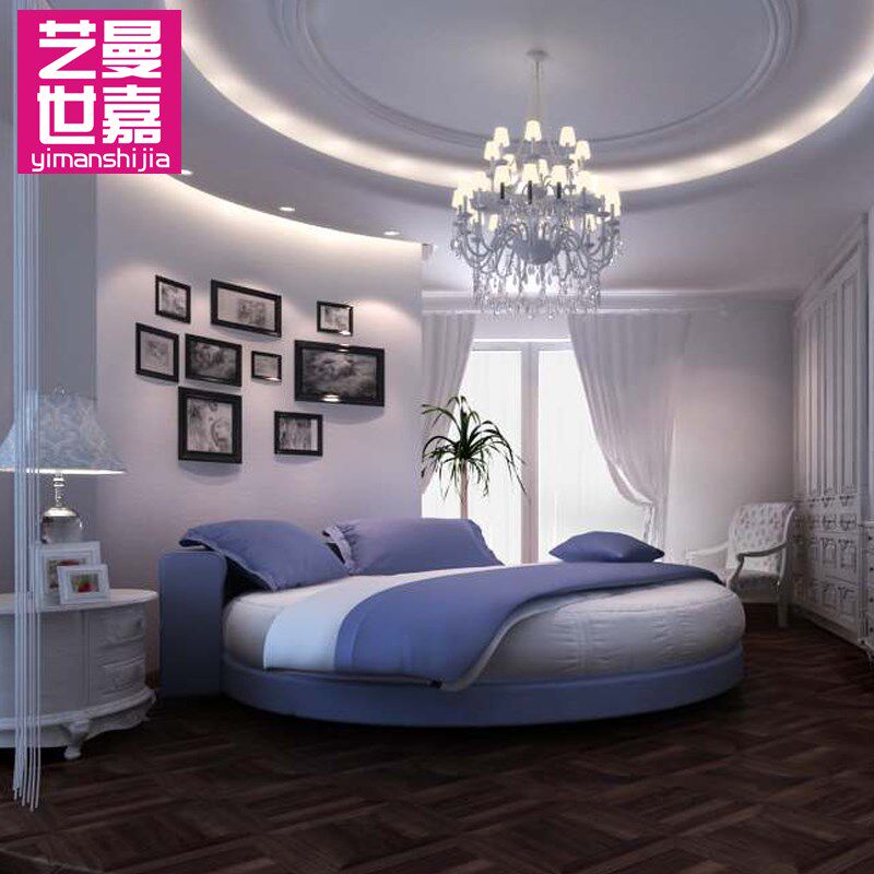 现代网红北欧布艺圆床软床ins轻奢简约双人床婚床公主床小户型34