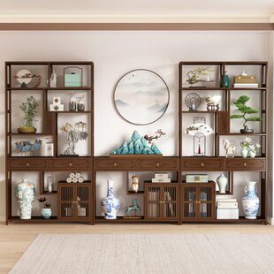 子古董置物架多宝阁客厅落地非展示架博古架实木新中式摆件工艺品