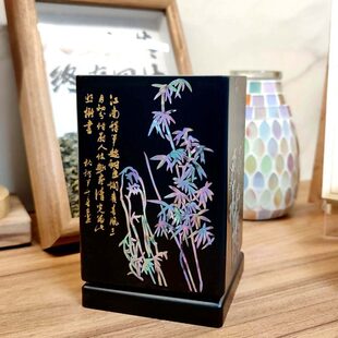 螺钿漆器笔筒送老师书房办公桌面摆件木质复古中国风 教师节礼物
