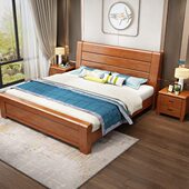现代家具双人床室主卧大床经济型简约1.5新中式 实木床1.8米M储物