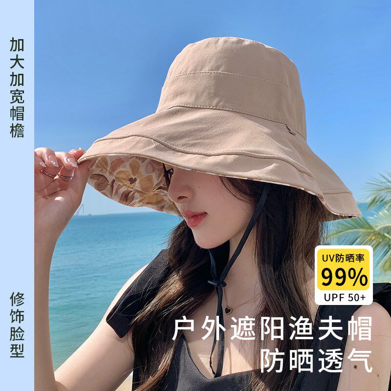 网红双面渔夫帽女夏季韩版遮脸大帽檐遮阳帽防晒防紫外线太阳帽子