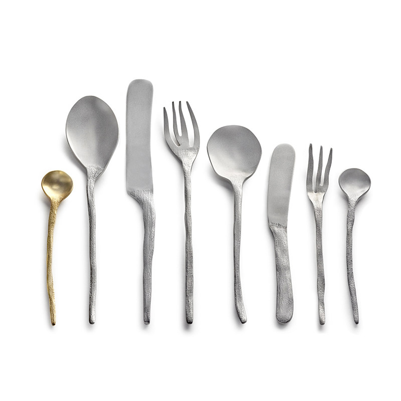 比利时Serax设计师款不锈钢石洗银刀叉餐具 树叶形餐勺甜品勺套装