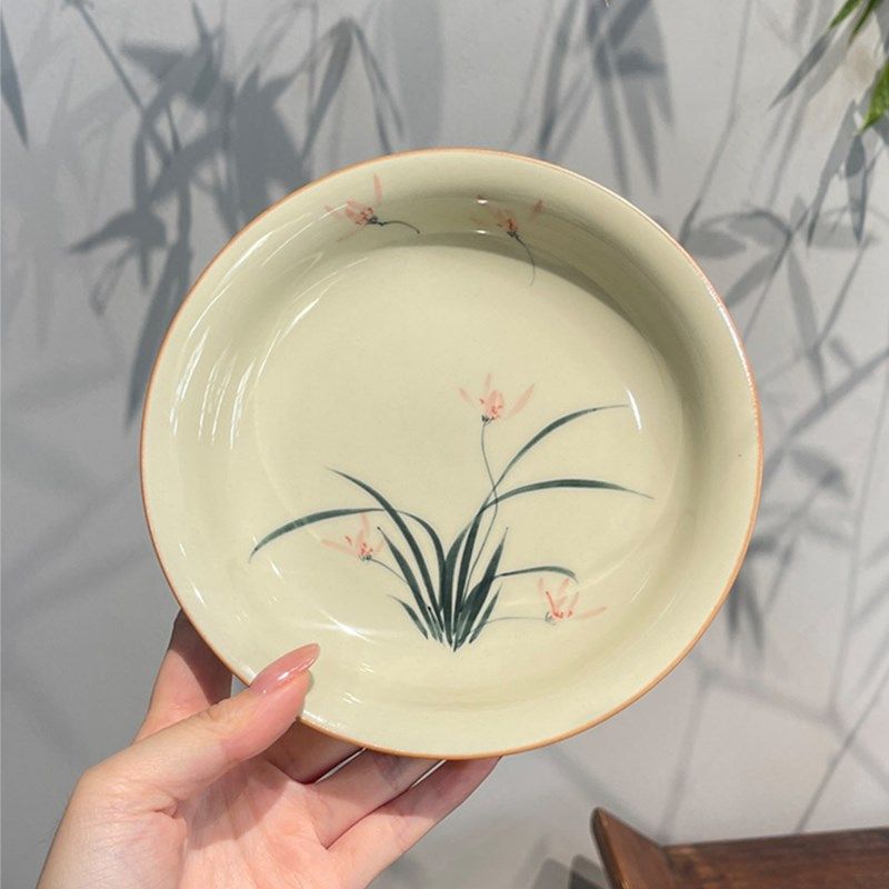 惊蛰 冰台手绘墨兰壶承干泡台陶瓷茶托茶承中式盖碗底座茶具配件