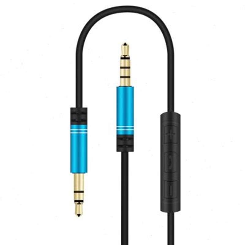 AUX音频线车用 手机连汽车带麦音量控制线 AUX车载音响双头带线控