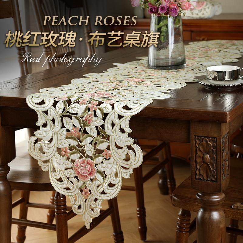 雪丽桃红欧式刺绣布艺家用装饰餐桌布茶几垫电视柜防尘布桌旗盖巾,居家布艺,桌旗,淘宝优惠券,粉丝福利购,淘宝优惠卷