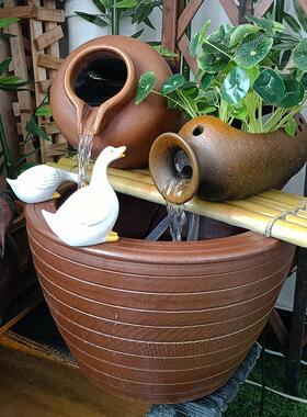 古风仿陶罐小号开口古法养鱼流水罐庭院水培水缸鱼池水循环过滤器