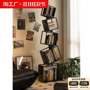 创意转角书架落地置物架一体靠墙不锈钢铁艺角落自由组合书柜艺术