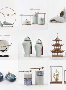 新中式摆件禅意高端玄关客厅酒柜家居软装饰品样板间博古架工艺礼