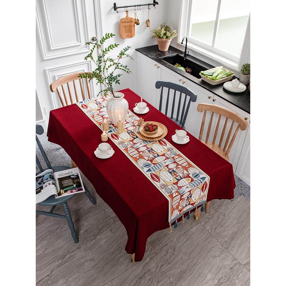 新年桌布斯堪的纳维亚棉和亚麻防水红色节日桌布客厅咖啡桌布婚礼