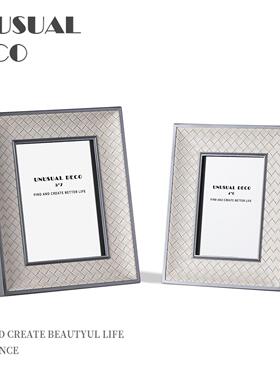 现代轻奢灰色编织皮相框相册售楼处客厅电视柜卧室床头柜装饰摆件