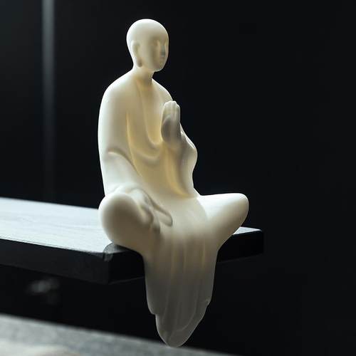 禅意白瓷小和尚家居客厅玄关新中式装饰摆设陶瓷小僧桌面人物摆件