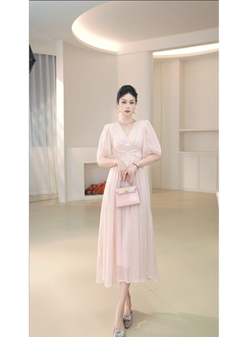 七爷定制 法式气质名媛显瘦优雅时尚连衣裙 45216