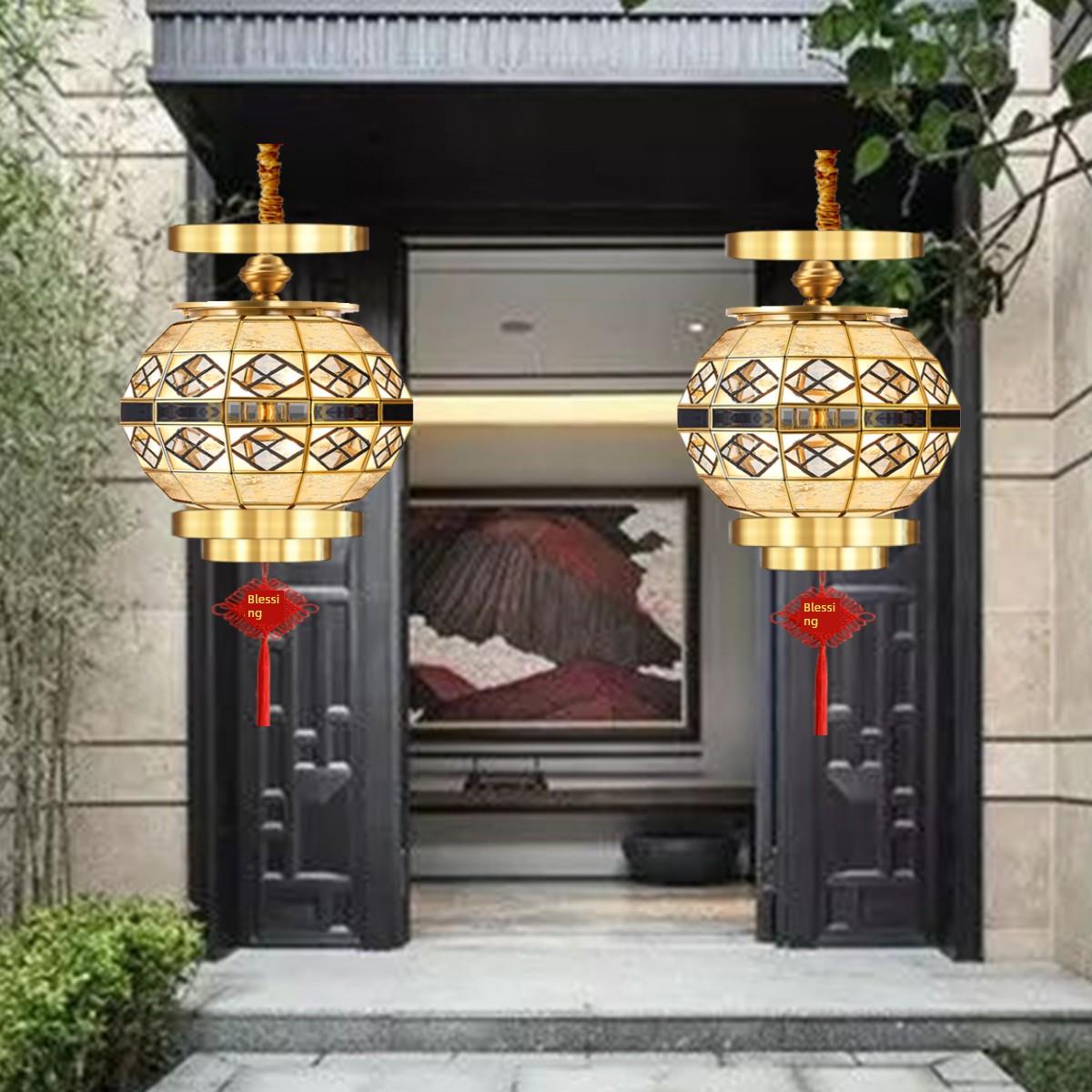 全铜乔迁2025新红色婚礼Led吊灯阳台门防水小灯笼太阳能