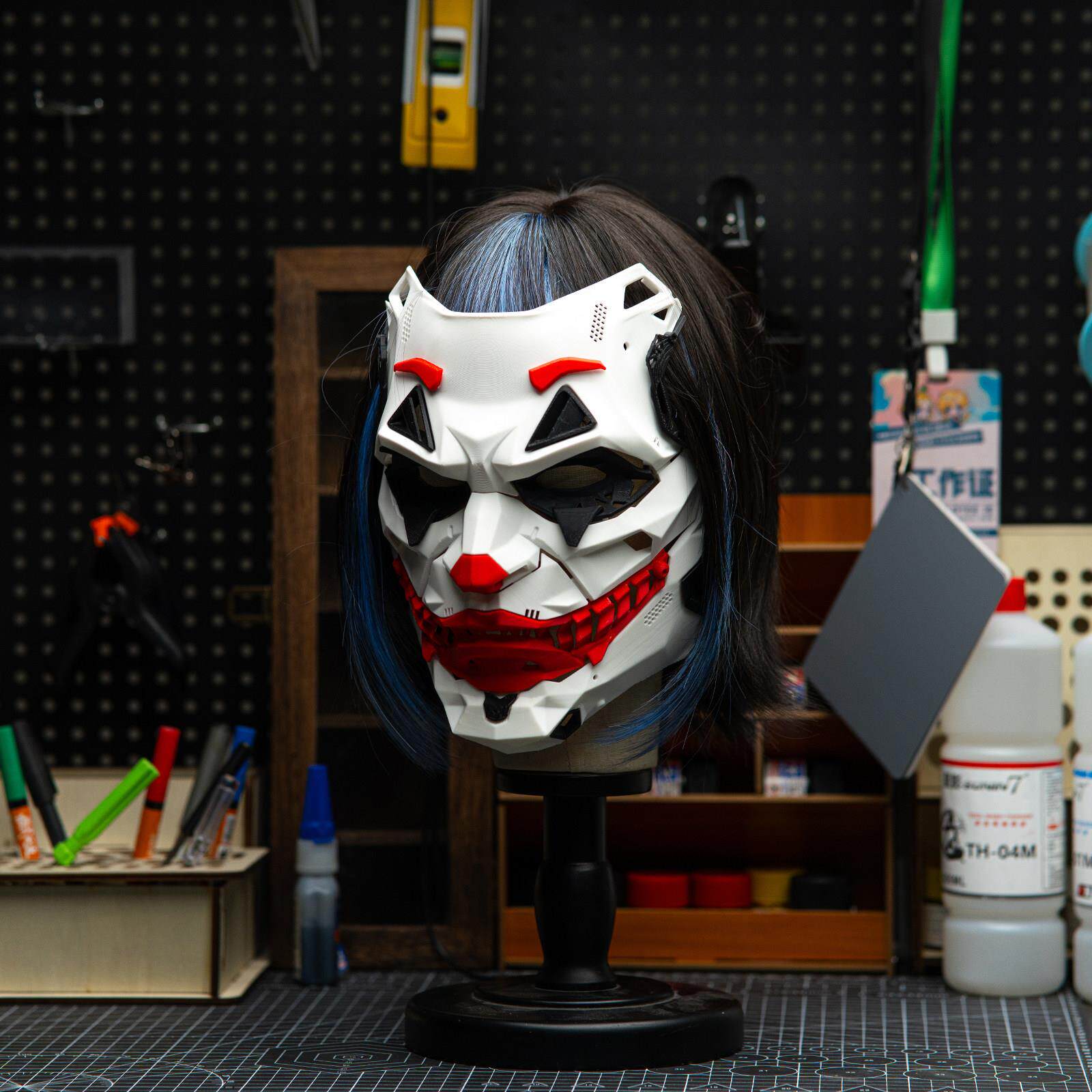 赛博朋克小丑JOKER面具面罩全遮面万圣节恐怖机械感舞台活动NPC