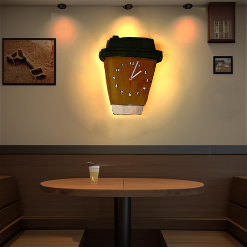 咖啡店氛围挂钟表餐饮奶茶店钟厨房卧室客厅挂钟装饰发光时钟挂表