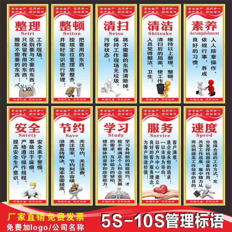 5S管理标语 6S 7S 8S 9S10S标语牌 安全生产管理 车间安全标识牌