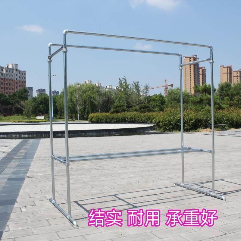 钢管晾衣架晒被架挂衣架水管阳台镀锌落地双杆室外防风架轮子移动