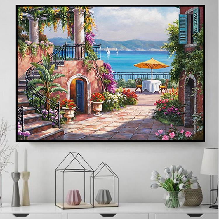 欧式海边风景钻石画2025新款客厅卧室餐厅手工5d点贴钻十字绣满钻