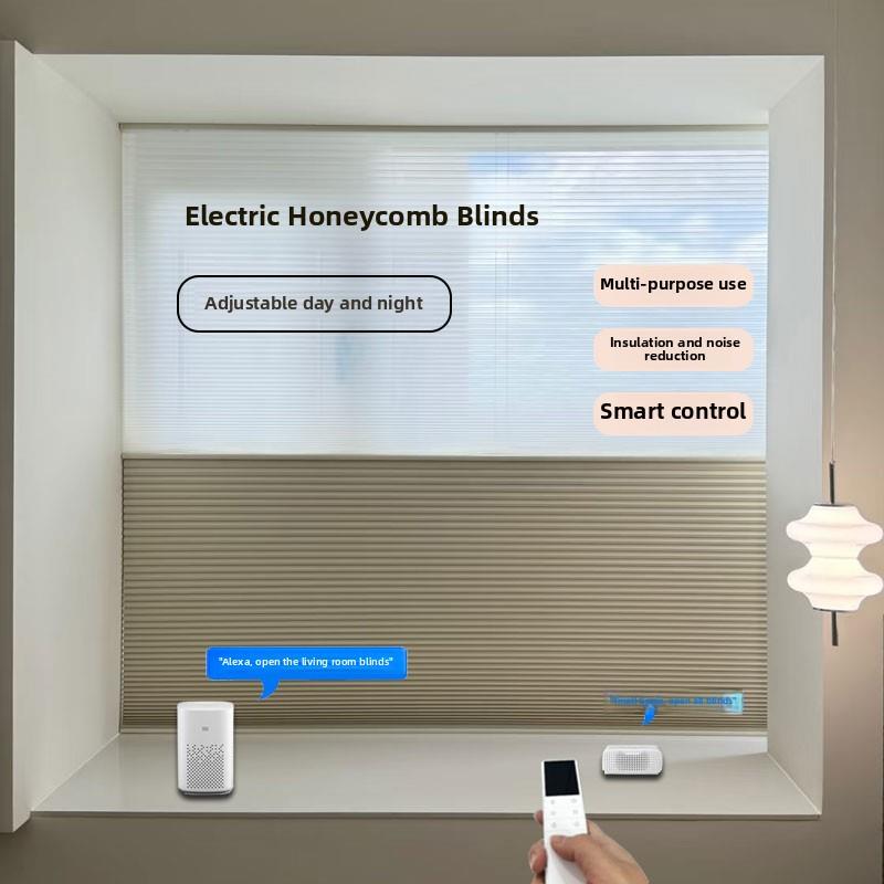 免打孔电动日夜蜂巢帘智能全自动遮阳蜂窝帘百叶窗帘电机遥控语音