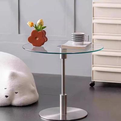 北欧不锈钢边几网红小户型沙发角几客厅简约玻璃家用圆形茶桌覆古
