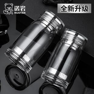 诺岩玻璃杯可携式外带隔热单层加厚大容量杯子家用泡茶杯水杯女夏